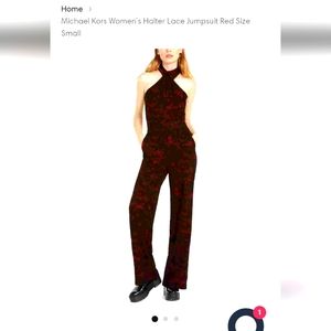 Michael kors jumpsuit red with black lace overlay.  Size Large
